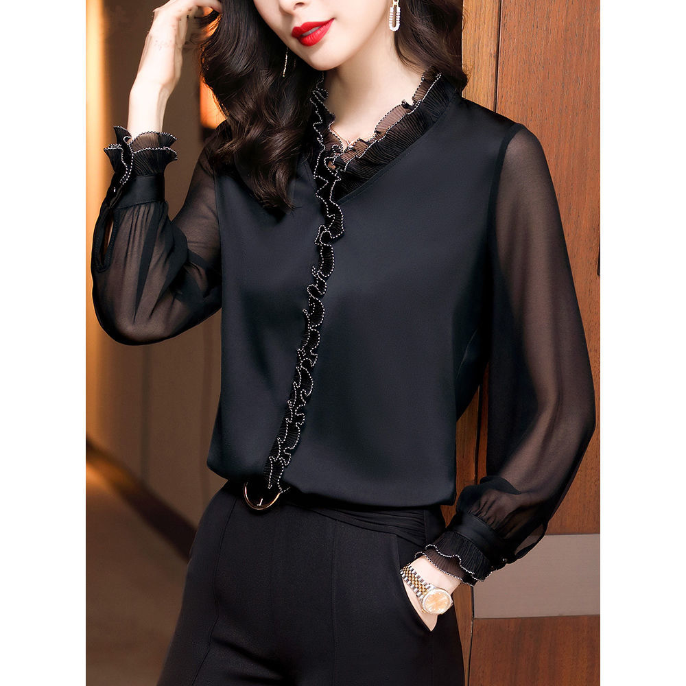 WUYI-Lace Ruffles Chiffon Shirts Women's Clothing 2022 Autumn Winter New Office Lady Long Sleeve Pullovers Vintage Elegant Blouse