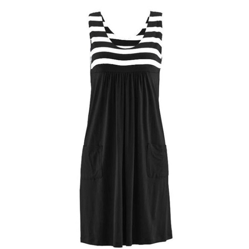 WUYI-Fashion striped dress  summer dress  loose simple sleeveless dress women's clothing