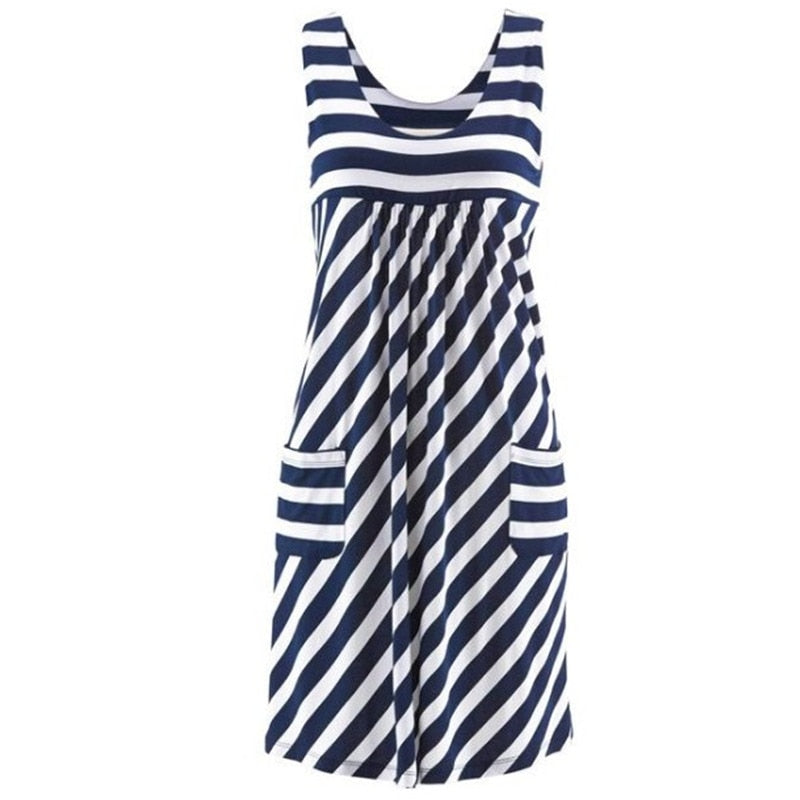 WUYI-Fashion striped dress  summer dress  loose simple sleeveless dress women's clothing