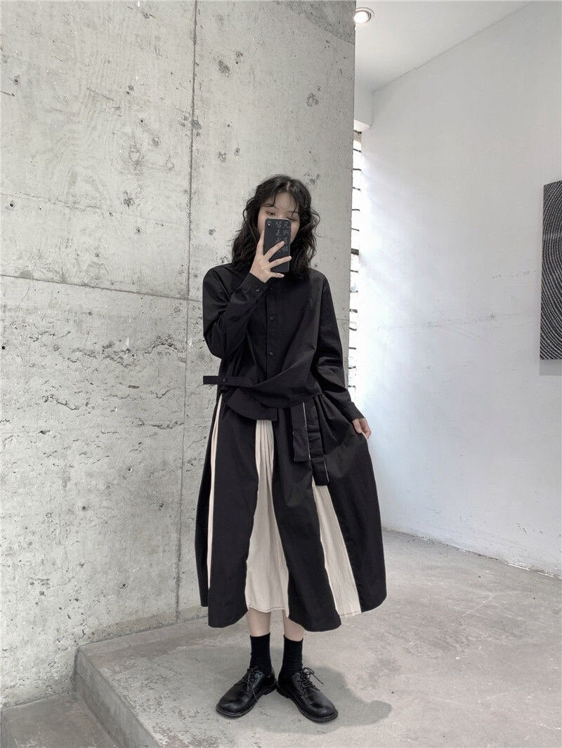 WUYI-Women's Clothing 2022 Spring Autumn Streetwear New Yamamoto Dark Punk Style Striped Skirt Autumn New