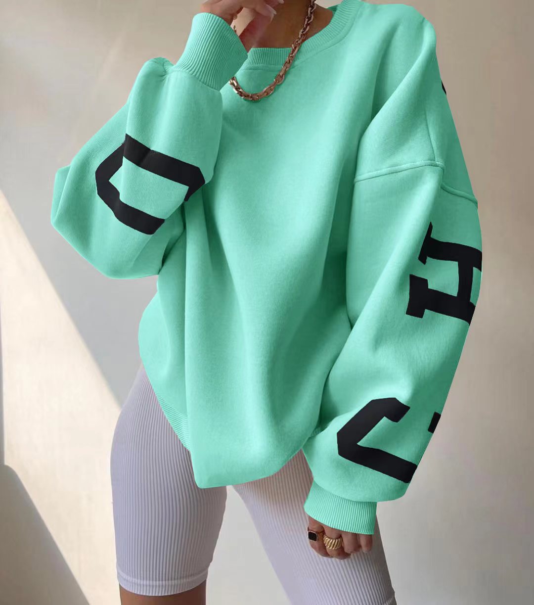 WUYI-Women's Clothing Sweatshirt Letter Printing No Hoodie Thickening Casual Long-sleeved All-match Autumn and Winter Pullover