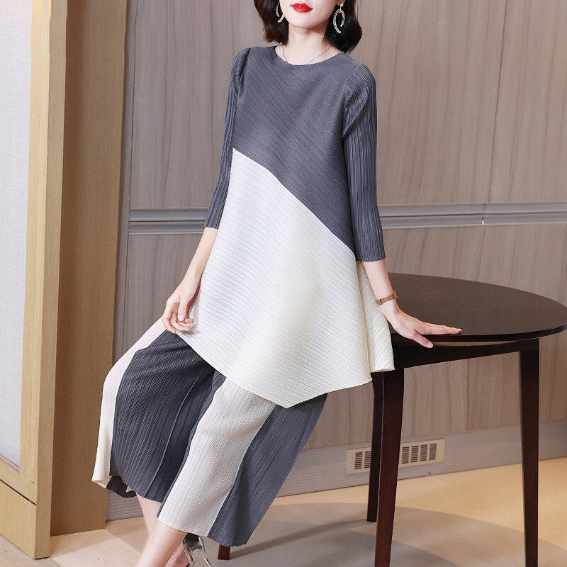 WUYI-2022 summer new solid color fashion casual loose pleated suit women's clothing