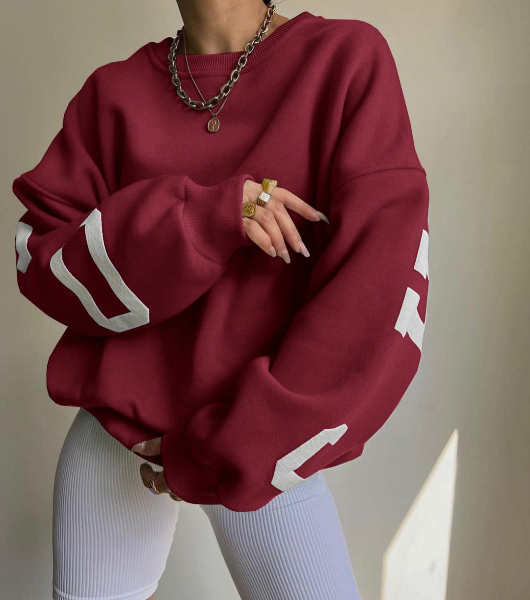 WUYI-Women's Clothing Sweatshirt Letter Printing No Hoodie Thickening Casual Long-sleeved All-match Autumn and Winter Pullover