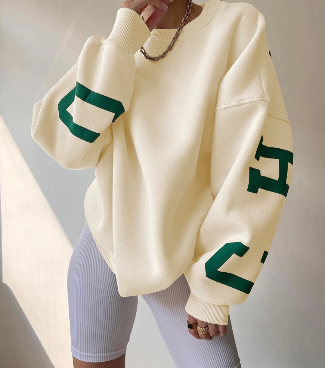 WUYI-Women's Clothing Sweatshirt Letter Printing No Hoodie Thickening Casual Long-sleeved All-match Autumn and Winter Pullover