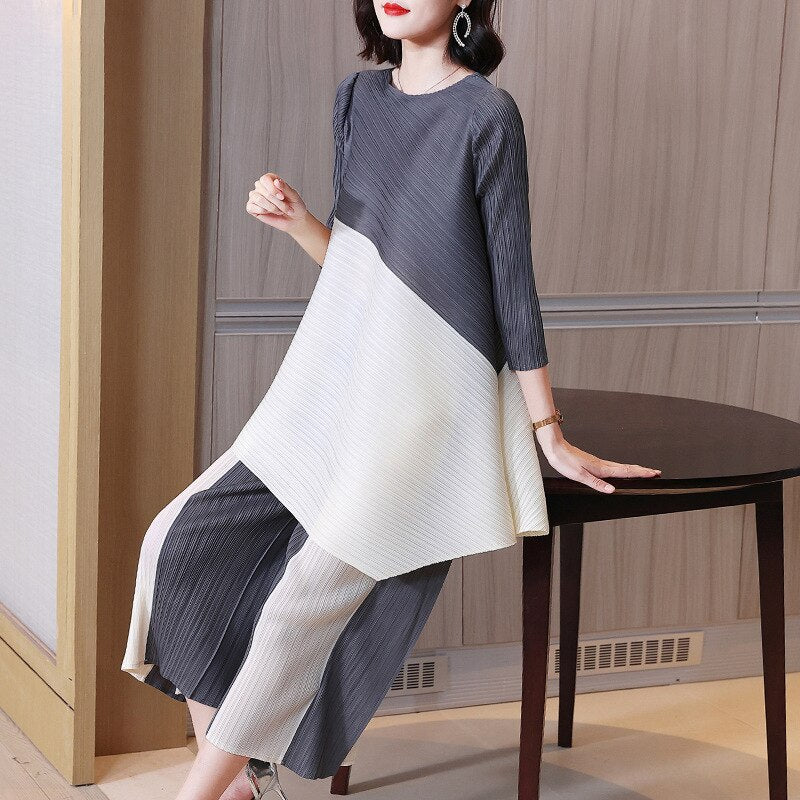 WUYI-2022 summer new solid color fashion casual loose pleated suit women's clothing