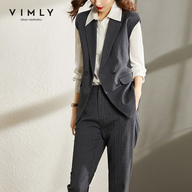 WUYI-Autumn Women's Clothing Set Fashion Single Button Blazers High Waist Suit Pant Office Lady Female Two Piece Set