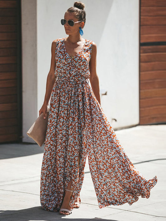 WUYI-Women's Summer Dress Floral Print Maxi Dress Boho Hippie Beach Maxi Dress Women