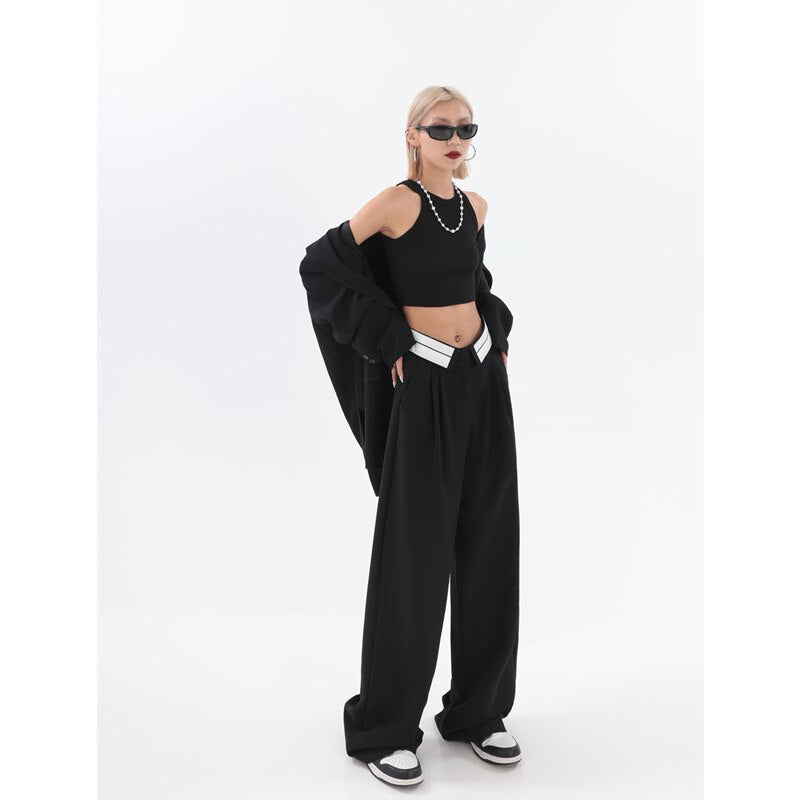 WUYI-Women's Clothing Black Suit Pants Straight Casual Fashion High Waist Baggy Wide Leg Pants Self Cultivation Trouser Ladies Summer