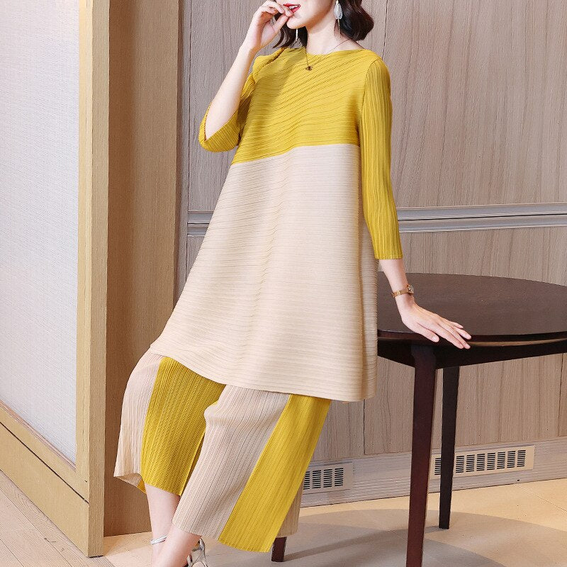 WUYI-2022 summer new solid color fashion casual loose pleated suit women's clothing