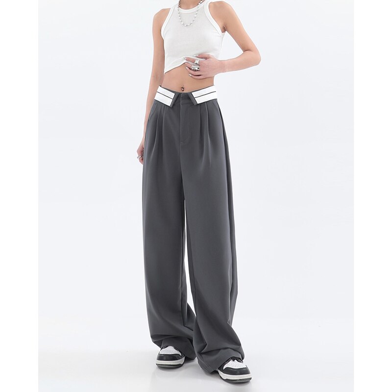 WUYI-Women's Clothing Black Suit Pants Straight Casual Fashion High Waist Baggy Wide Leg Pants Self Cultivation Trouser Ladies Summer