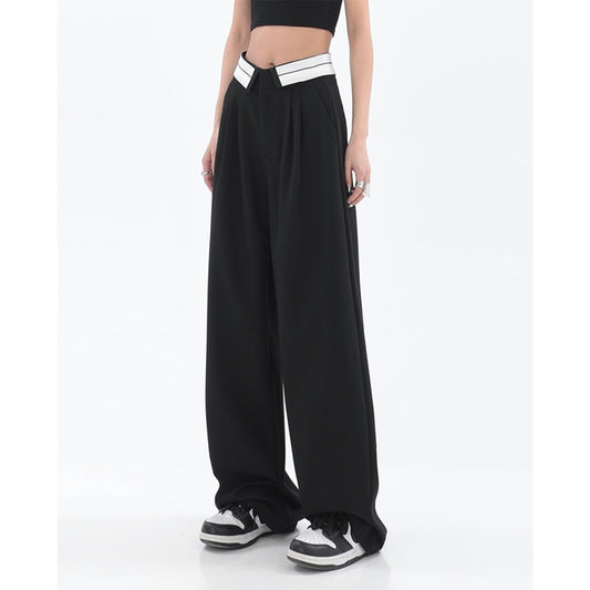 WUYI-Women's Clothing Black Suit Pants Straight Casual Fashion High Waist Baggy Wide Leg Pants Self Cultivation Trouser Ladies Summer